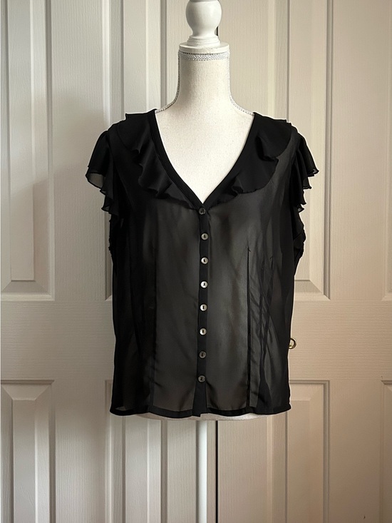 Mexx Tops - Ruffle Sleeve Button-Front Women’s Top, Black, Size 14